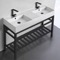 Double Ceramic Console Sink and Matte Black Base, 48